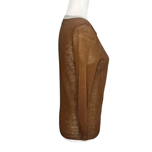 RACHEL ROY Linen Rust Brown & Silver 3/4 Sleeve Cardigan Sweater Women's Size S - Picture 2 of 10